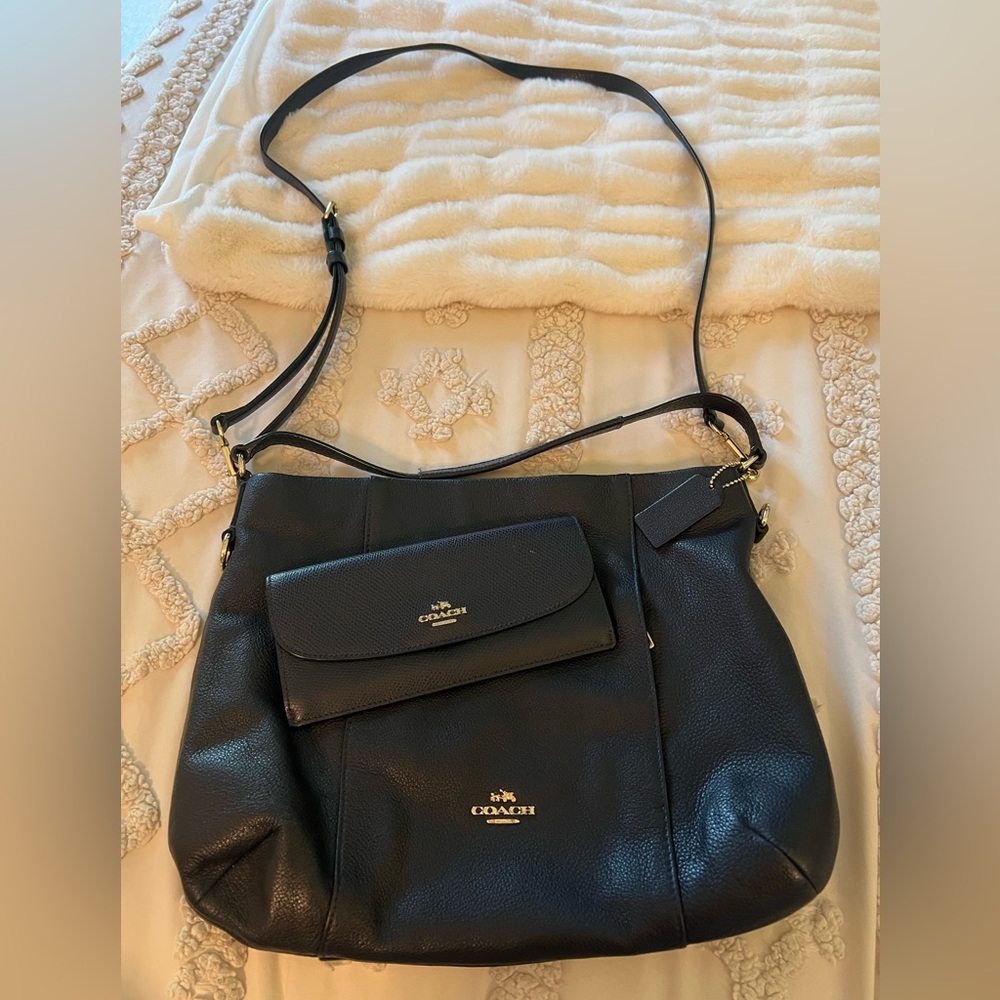 Coach Deep Navy Leather Crossbody Bag with Gold Accents